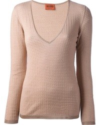 Женский бежевый свитер с v-образным вырезом от Missoni