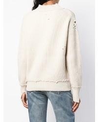 Женский бежевый свитер с v-образным вырезом от Helmut Lang