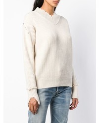 Женский бежевый свитер с v-образным вырезом от Helmut Lang