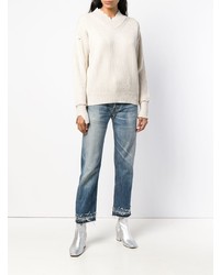 Женский бежевый свитер с v-образным вырезом от Helmut Lang