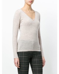 Женский бежевый свитер с v-образным вырезом от N.Peal