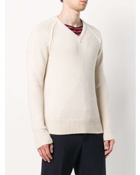Мужской бежевый свитер с v-образным вырезом от Nuur
