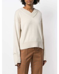 Женский бежевый свитер с v-образным вырезом от Helmut Lang