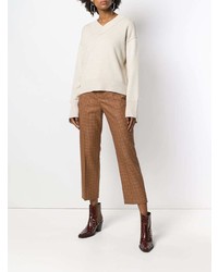 Женский бежевый свитер с v-образным вырезом от Helmut Lang