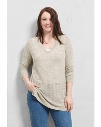 Женский бежевый свитер с v-образным вырезом от Violeta BY MANGO