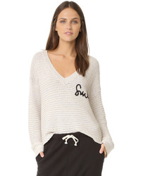 Женский бежевый свитер с v-образным вырезом от Wildfox Couture
