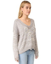 Женский бежевый свитер с v-образным вырезом от Wildfox Couture