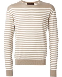 Мужской бежевый свитер с круглым вырезом в горизонтальную полоску от Etro
