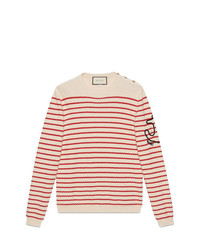 Мужской бежевый свитер с круглым вырезом в горизонтальную полоску от Gucci