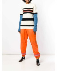 Женский бежевый свитер с круглым вырезом в горизонтальную полоску от Calvin Klein 205W39nyc