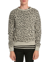 Бежевый свитер с круглым вырезом с леопардовым принтом