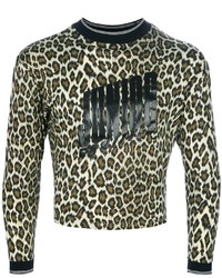 Женский бежевый свитер с круглым вырезом с леопардовым принтом от Jean Paul Gaultier