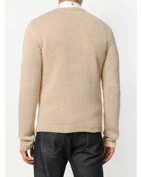 Мужской бежевый свитер с круглым вырезом с принтом от Gucci