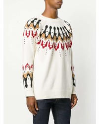 Мужской бежевый свитер с круглым вырезом с принтом от Laneus