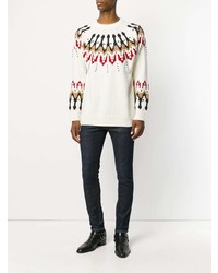 Мужской бежевый свитер с круглым вырезом с принтом от Laneus