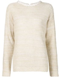 Женский бежевый свитер с круглым вырезом от Brunello Cucinelli
