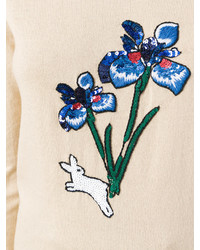 Женский бежевый свитер с пайетками с цветочным принтом от Markus Lupfer