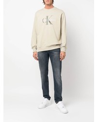 Мужской бежевый свитшот с вышивкой от Calvin Klein Jeans