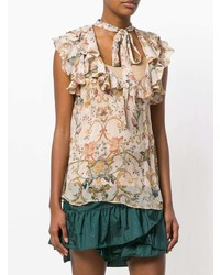 Бежевый топ без рукавов с принтом от Zimmermann