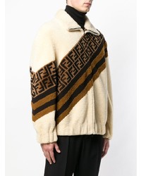 Мужской бежевый флисовый свитер на молнии с принтом от Fendi