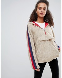 Женский бежевый флисовый свитер с воротником на молнии от Bershka