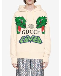 Мужской бежевый худи с принтом от Gucci
