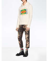 Мужской бежевый худи с принтом от Gucci