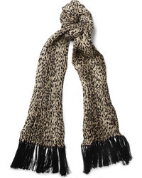 Мужской бежевый шарф с леопардовым принтом от Saint Laurent
