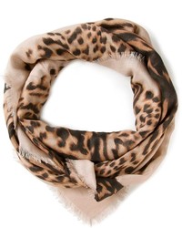 Женский бежевый шарф с леопардовым принтом от Valentino Garavani