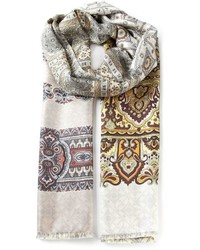 Женский бежевый шарф с цветочным принтом от Pierre Louis Mascia