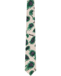 Бежевый шелковый галстук с цветочным принтом