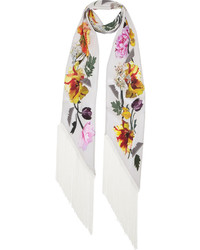 Женский бежевый шелковый шарф с принтом