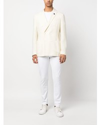 Мужской бежевый шерстяной двубортный пиджак от Lardini