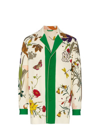 Бежевый шерстяной пиджак с цветочным принтом