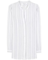 Белая блуза на пуговицах в вертикальную полоску