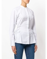 Белая блуза на пуговицах в вертикальную полоску от Theory