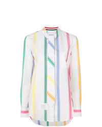 Белая блуза на пуговицах в вертикальную полоску от Thom Browne