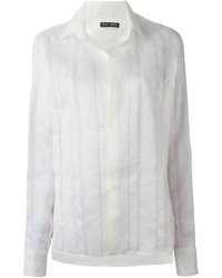 Белая блуза на пуговицах в вертикальную полоску