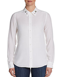 Белая блуза на пуговицах с вышивкой