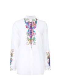 Белая блуза на пуговицах с "огурцами" от Etro