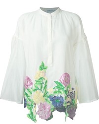 Белая блуза на пуговицах с цветочным принтом от Blumarine