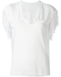 Белая блуза с коротким рукавом c бахромой от Sacai
