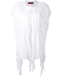 Белая блуза с коротким рукавом c бахромой