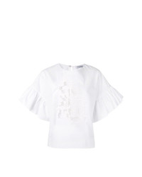 Белая блуза с коротким рукавом с вышивкой от Vivetta