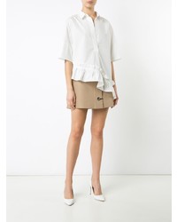 Белая блуза с коротким рукавом с рюшами от Marni