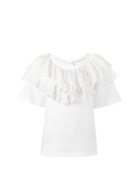 Белая блуза с коротким рукавом с рюшами от Chloé