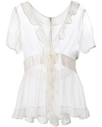 Белая блуза с коротким рукавом с рюшами от Dolce & Gabbana
