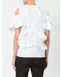 Белая блуза с коротким рукавом с рюшами от Maison Rabih Kayrouz