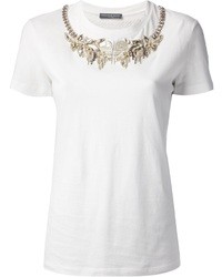 Белая блуза с коротким рукавом с украшением от Alexander McQueen