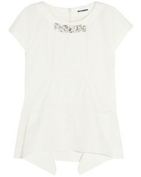 Белая блуза с коротким рукавом с украшением от Jil Sander
